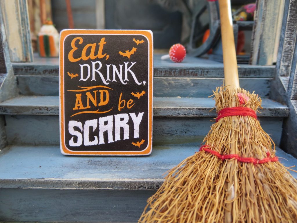Halloween sign and decorations