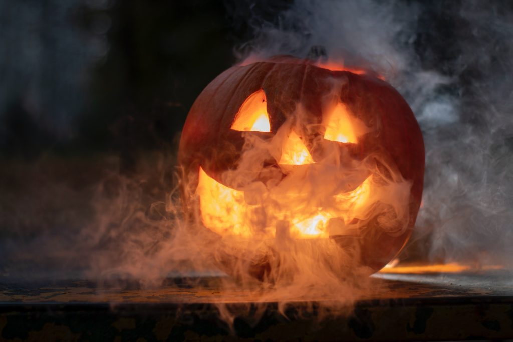 Smoking carved pumpkin
