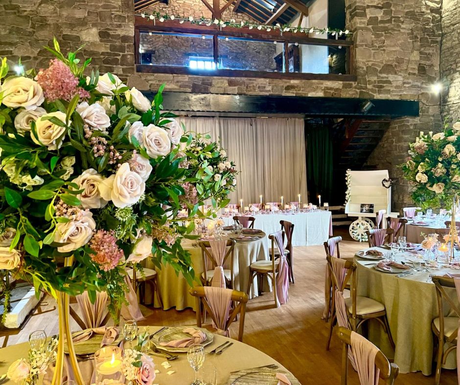 north west wedding venue Park Hall Hotel and Spa inside view of reception room with flower centrepiece on table ready for wedding